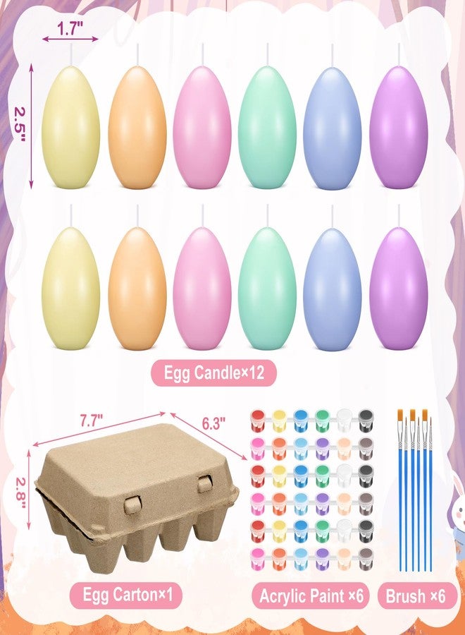 Conelist 25 Pcs Easter Egg Candle Painting Kit Easter Painting Crafts for Adult Macaron Egg Shaped Candles with Carton Acrylic Paint Strips Paintbrushes for Spring DIY Gift Basket Stuffers - Image 3